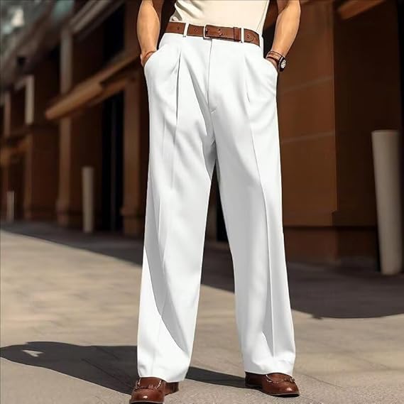 Men’s Dress Pants Straight Leg Pleat-Front Casual Suit Pants Plain Comfort Work Office Business Lounge Trouser Long