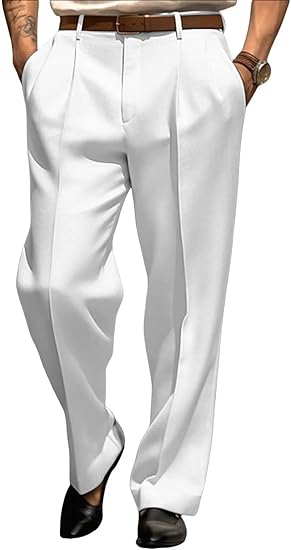 Men’s Dress Pants Straight Leg Pleat-Front Casual Suit Pants Plain Comfort Work Office Business Lounge Trouser Long