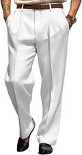 Men’s Dress Pants Straight Leg Pleat-Front Casual Suit Pants Plain Comfort Work Office Business Lounge Trouser Long