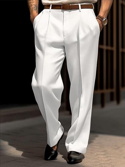Men’s Dress Pants Straight Leg Pleat-Front Casual Suit Pants Plain Comfort Work Office Business Lounge Trouser Long